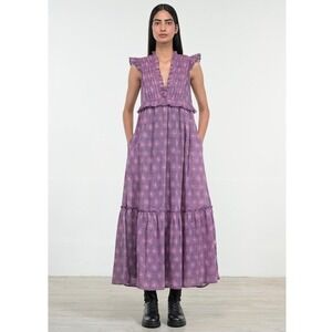 Banjanan Madison Indian Floral Tiered Cotton Maxi Dress S Romantic Boho Pink‎
